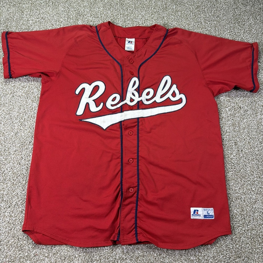 Vintage Ole Miss Rebels Baseball Jersey Russell Athletic Size Large